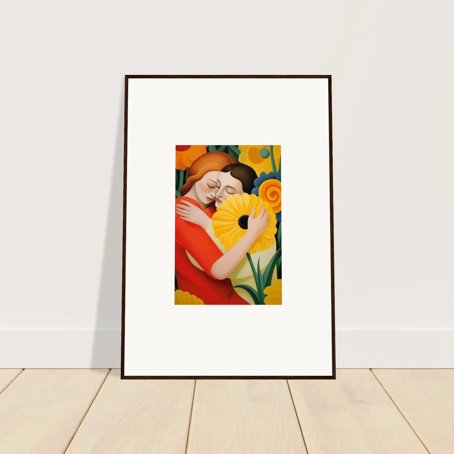 Framed wall art of a woman with a yellow fan, perfect for whispering souls room decor