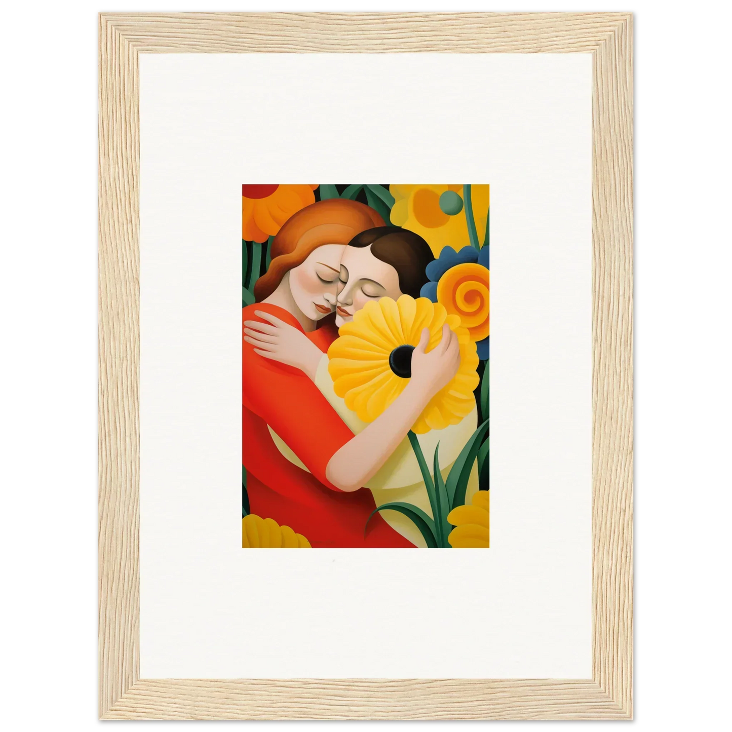 Framed wall art of a couple embracing amidst flower designs for soothing room decor