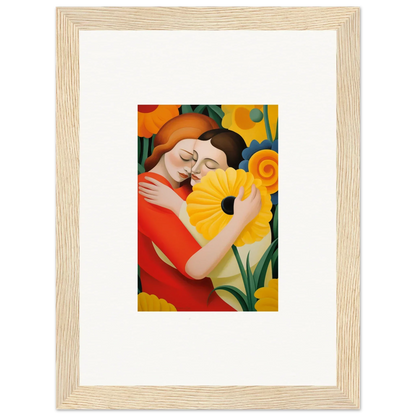 Framed wall art of a couple embracing amidst flower designs for soothing room decor