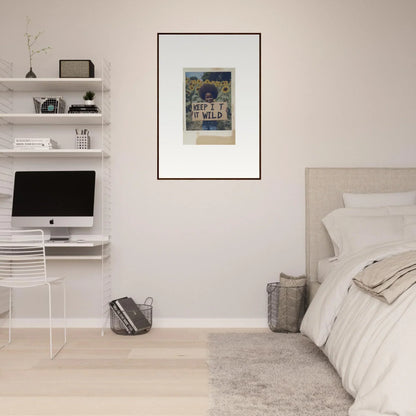 Minimalist bedroom featuring Sunflower Wilderness Whispers artwork as the focal point