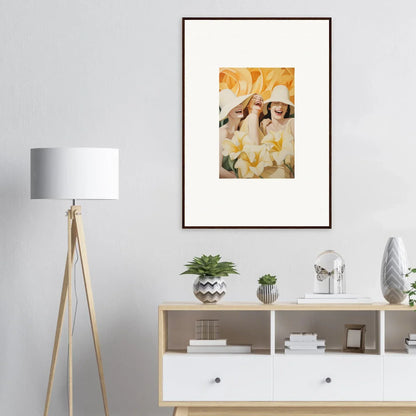 Framed canvas print of two figures in light clothing, perfect for room decoration and wink mystery vibe