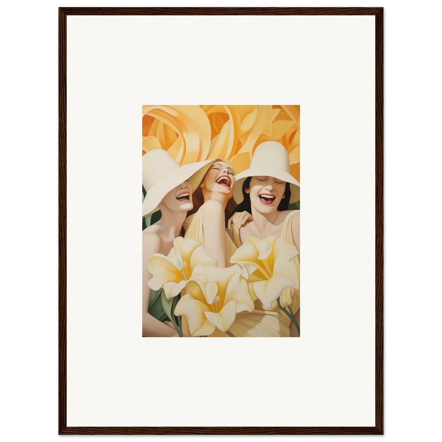 Framed canvas print of women in white hats, perfect for a Sunflower Wink Mystery room decoration