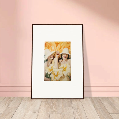 Framed vintage portrait with yellow flowers for a cute room decoration canvas print