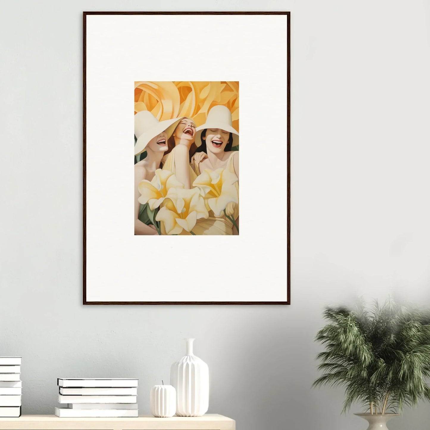 Framed canvas print of three figures in yellow tones, perfect for room decoration with Wink Mystery flair