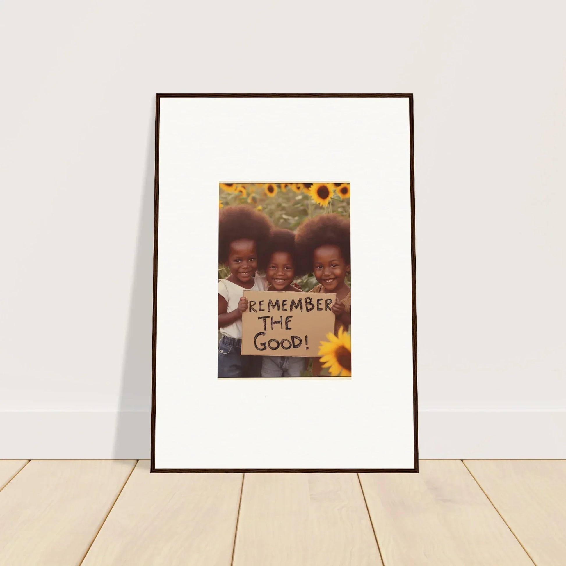 Framed photo of kids with Remember The Good sign for a joyful room decoration