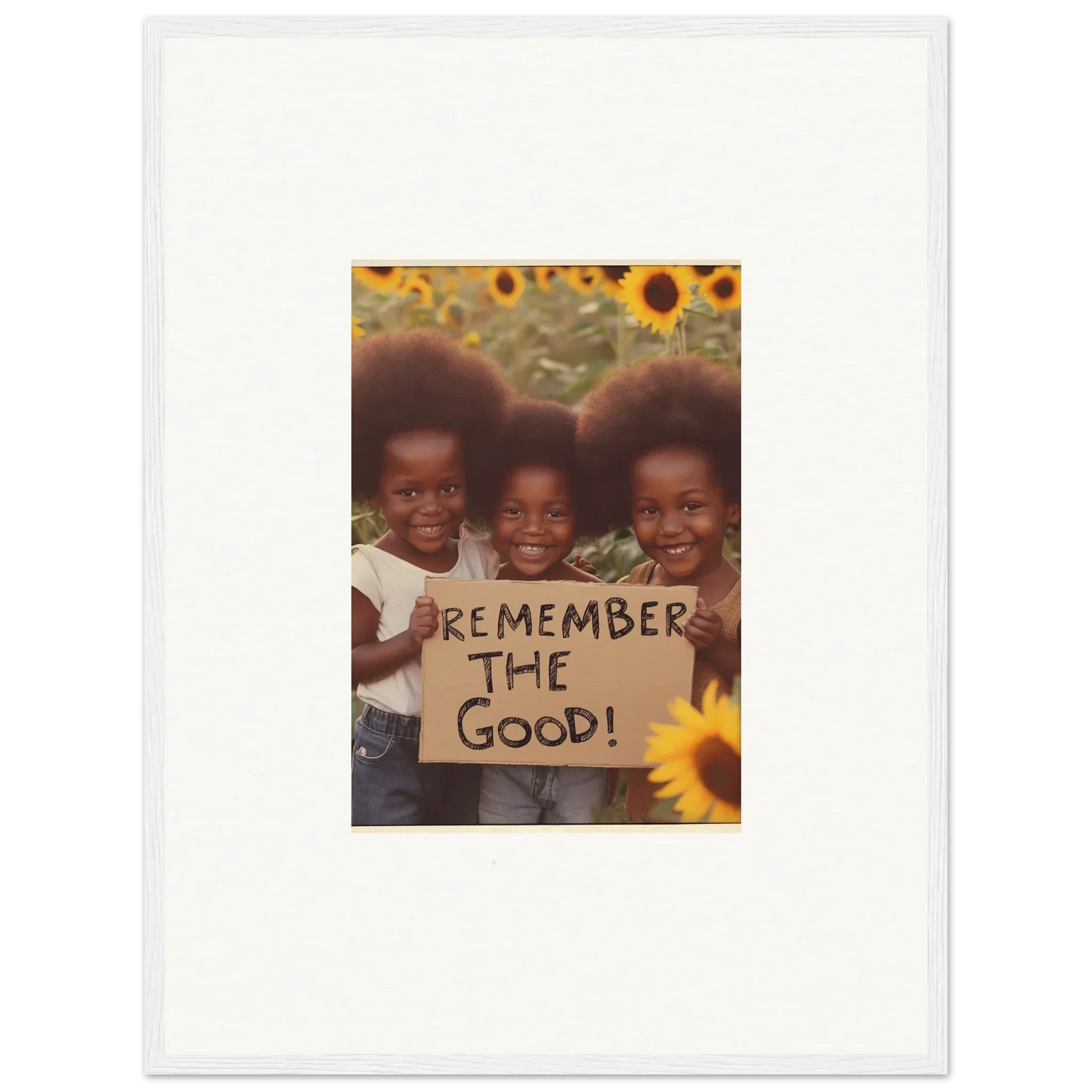 Framed photo of happy kids with Remember the Good sign, perfect for faith reflected room decoration