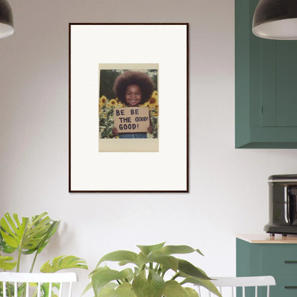 Framed wall art of a person with an afro in sunflowers for Sunflower’s Gentle Whisper