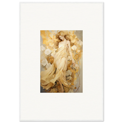 Ethereal woman in golden robes, ideal for Room Decor and framed wall art in Petal Reverie