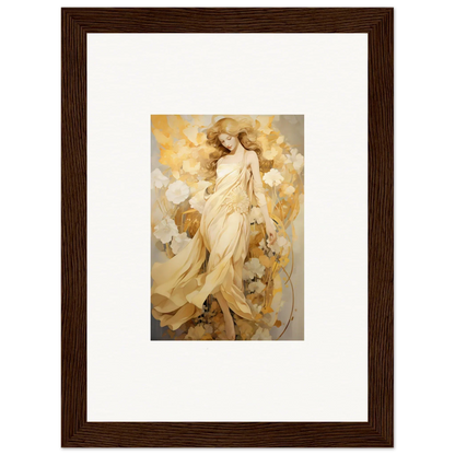 Framed wall art of an ethereal figure in golden robes for elegant room decor