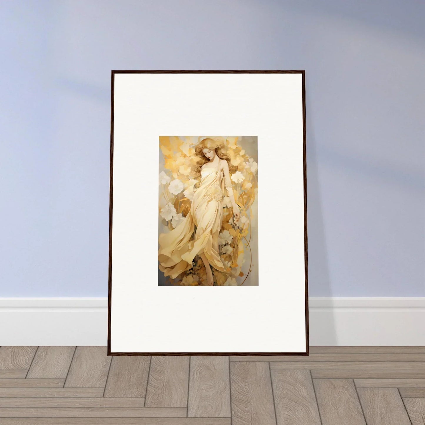 Ethereal female figure in robes surrounded by cherubs, perfect for Petal Reverie room decor