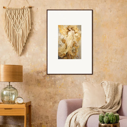 Framed wall art featuring ethereal figures in warm tones for elegant room decor