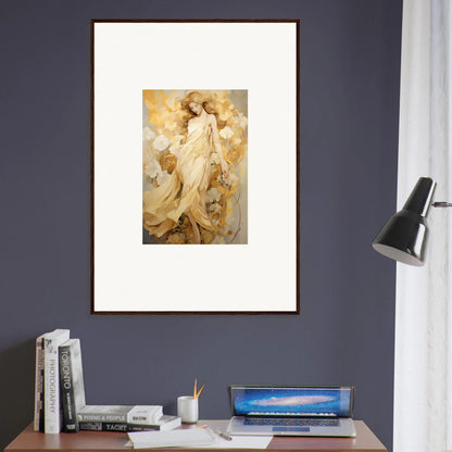 Framed wall art of an ethereal figure for elegant room decor in Petal Reverie