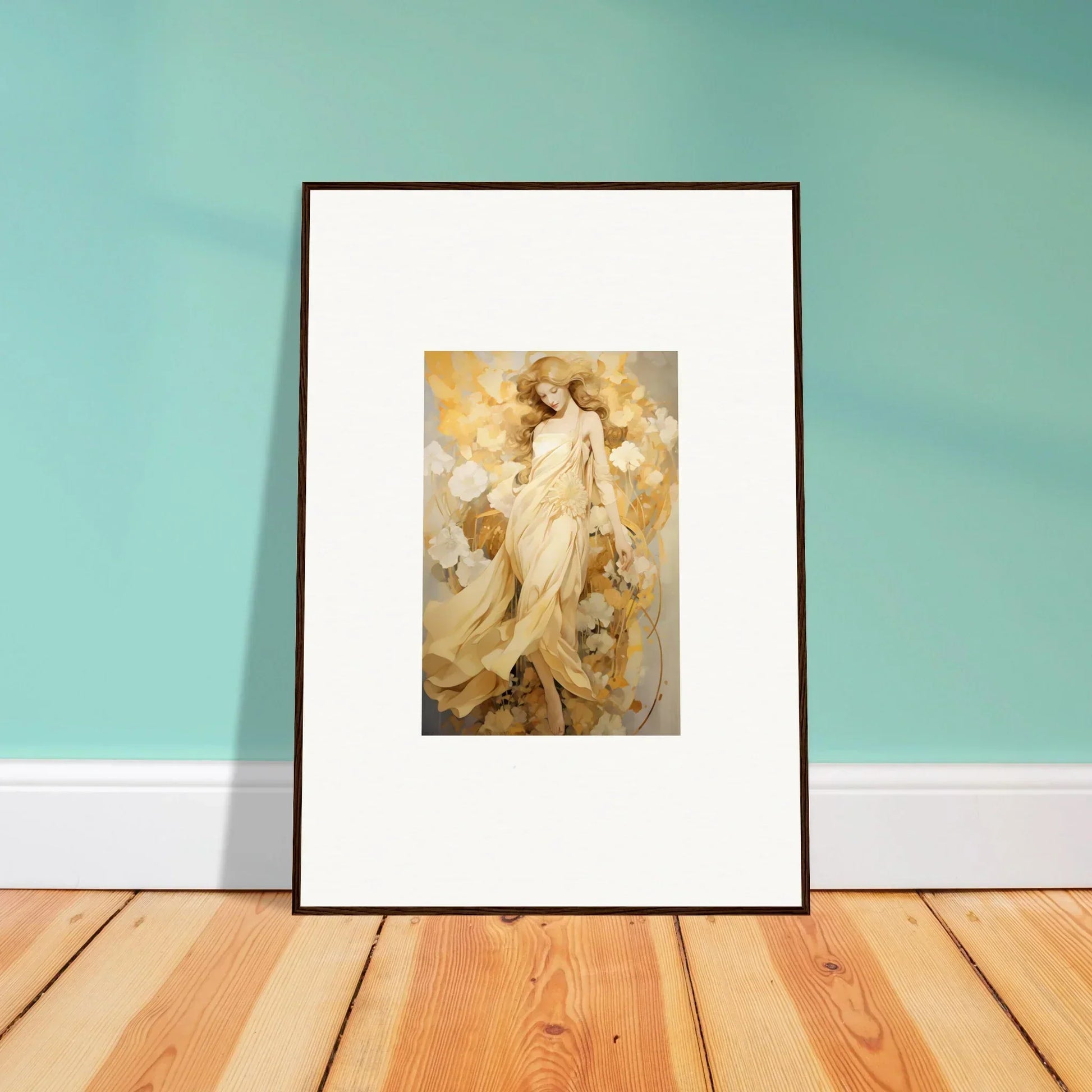 Ethereal female figure in flowing robes framed wall art for elegant room decor