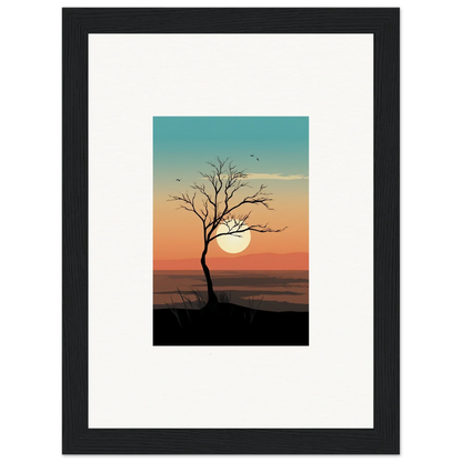 Silhouette of a bare whispers tree at sunset, perfect for room decoration canvas print