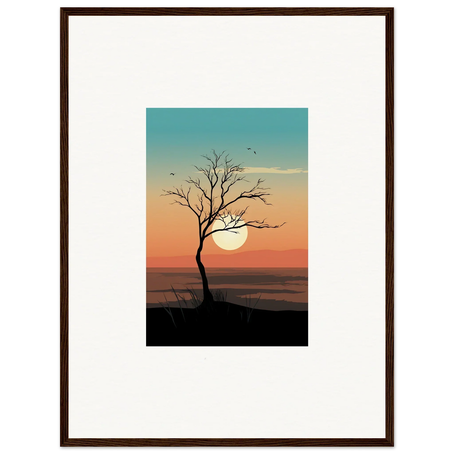 Silhouette of a bare Whispers Tree at sunset for stunning room decoration canvas print