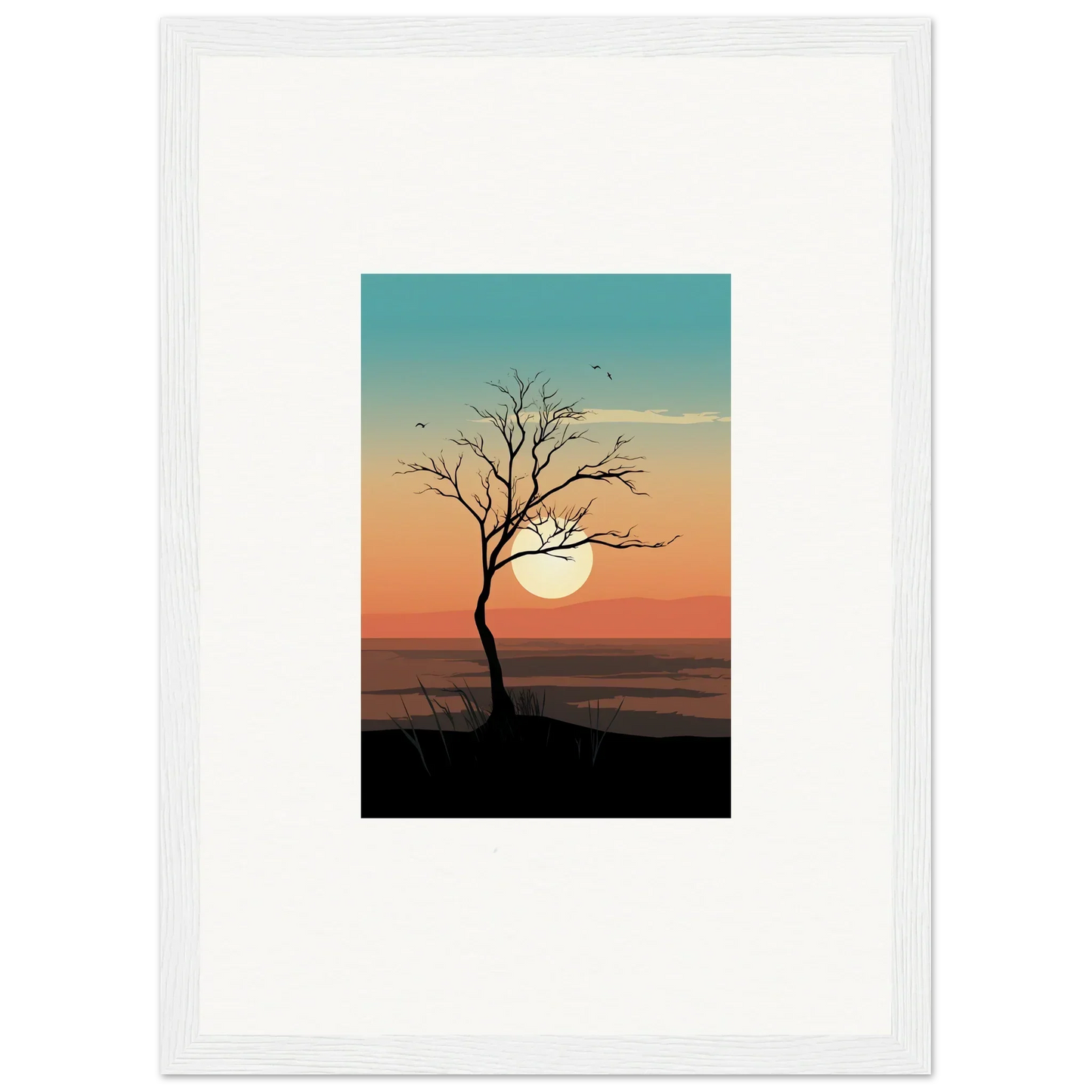 Silhouette of a whispers tree at sunset, perfect for room decoration canvas print