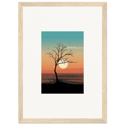 Framed Canvas Print of Whispers Tree Silhouette against Sunset for Room Decoration