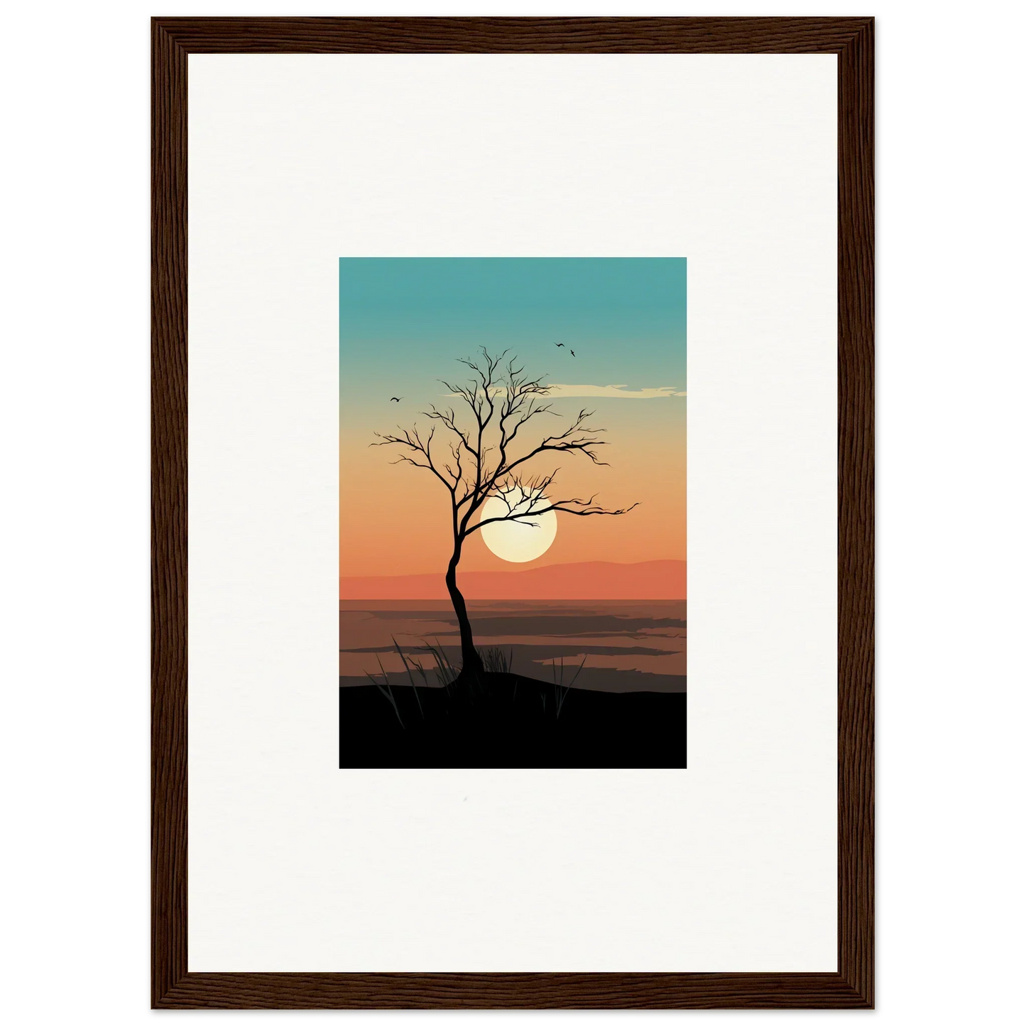 Silhouette of a Whispers Tree at sunset in a stunning canvas print for room decoration