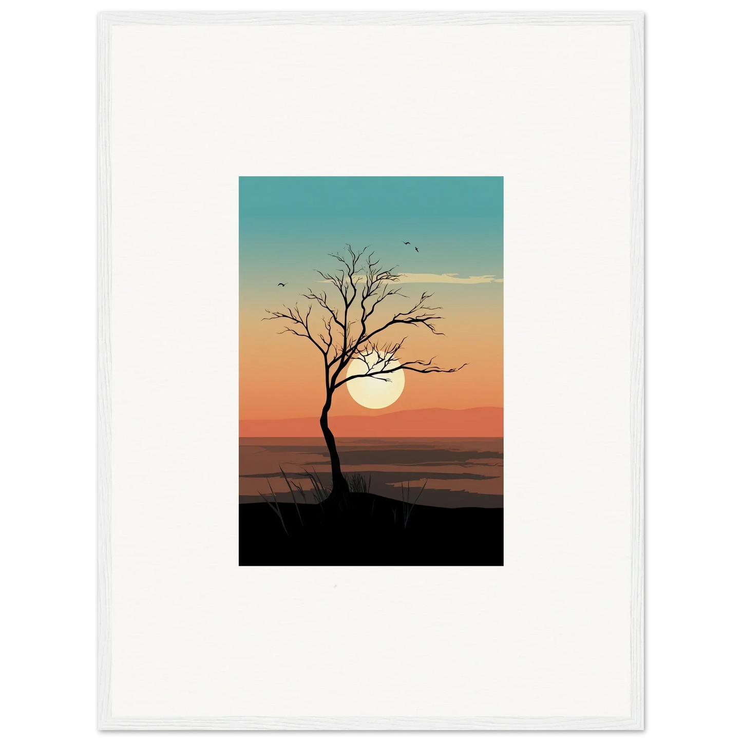 Silhouette of a bare whispers tree at sunset for a stunning room decoration canvas print