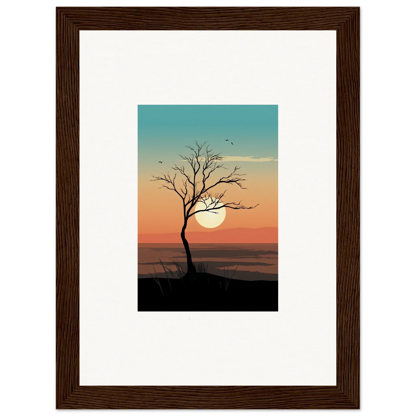 Silhouette of a bare Whispers Tree at sunset, perfect for room decoration canvas print