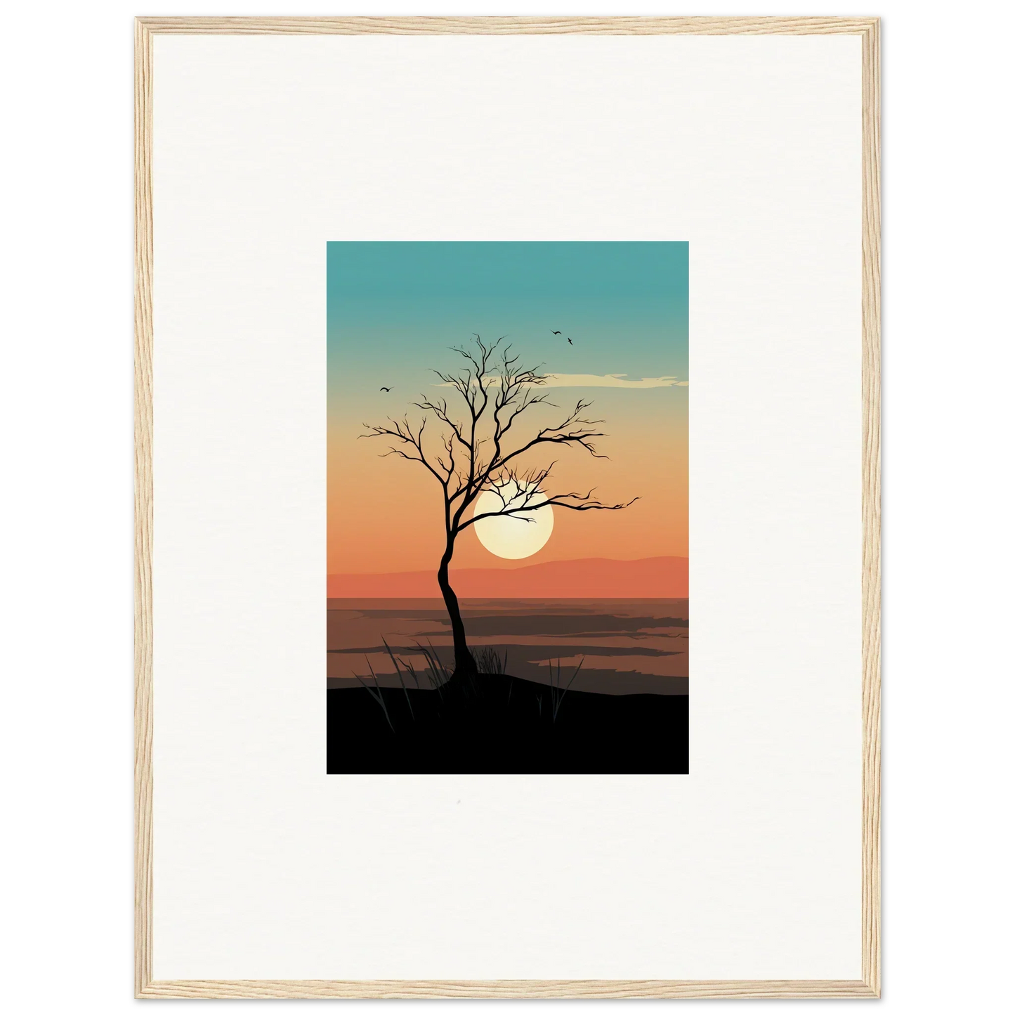 Silhouette of a Whispers Tree at sunset, perfect canvas print for room decoration