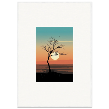 Silhouette of a bare whispers tree at sunset, perfect for room decoration canvas print