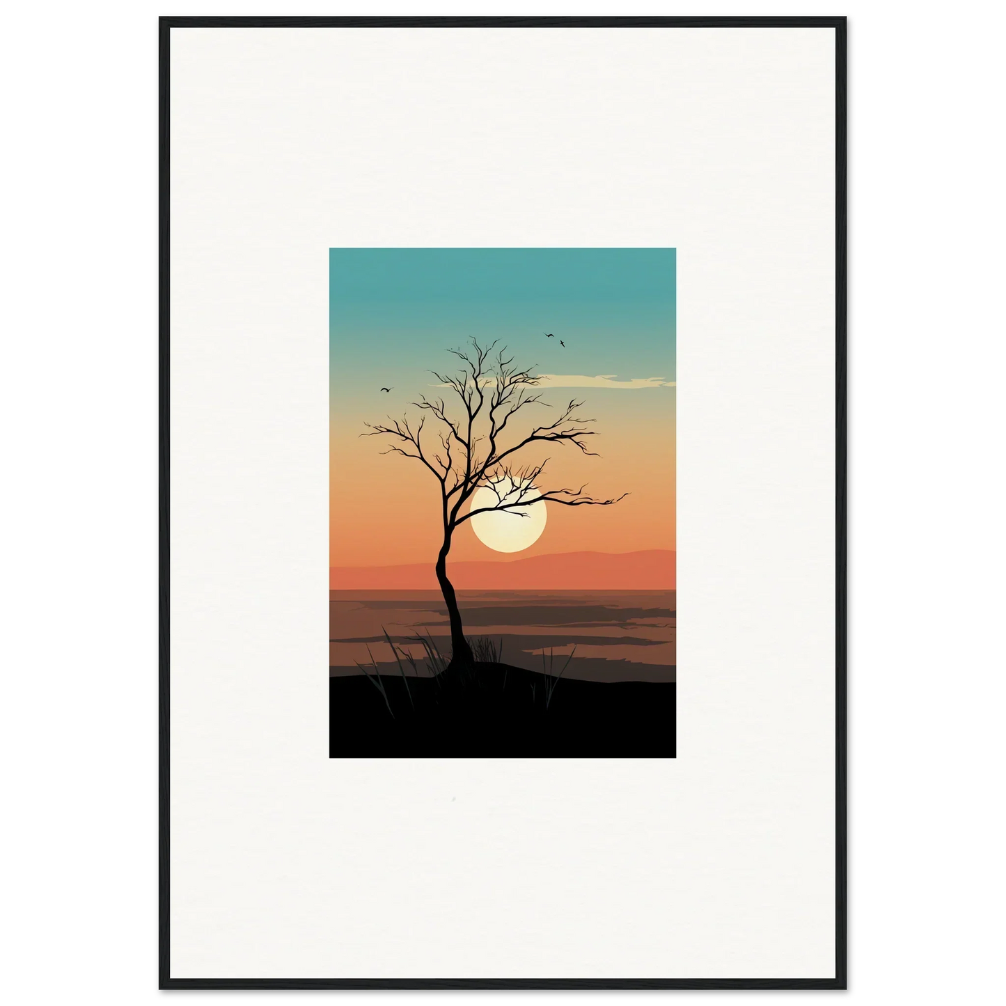 Silhouette of a whispers tree at sunset, perfect for room decoration canvas print