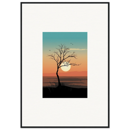 Silhouette of a whispers tree at sunset, perfect for room decoration canvas print