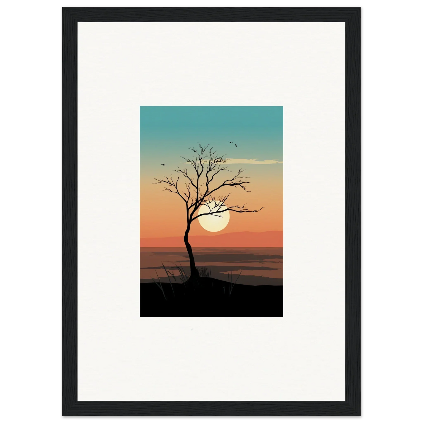 Silhouette of a whispers tree at sunset, perfect for room decoration canvas print