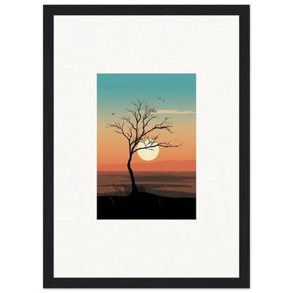 Silhouette of a whispers tree at sunset, perfect for room decoration canvas print