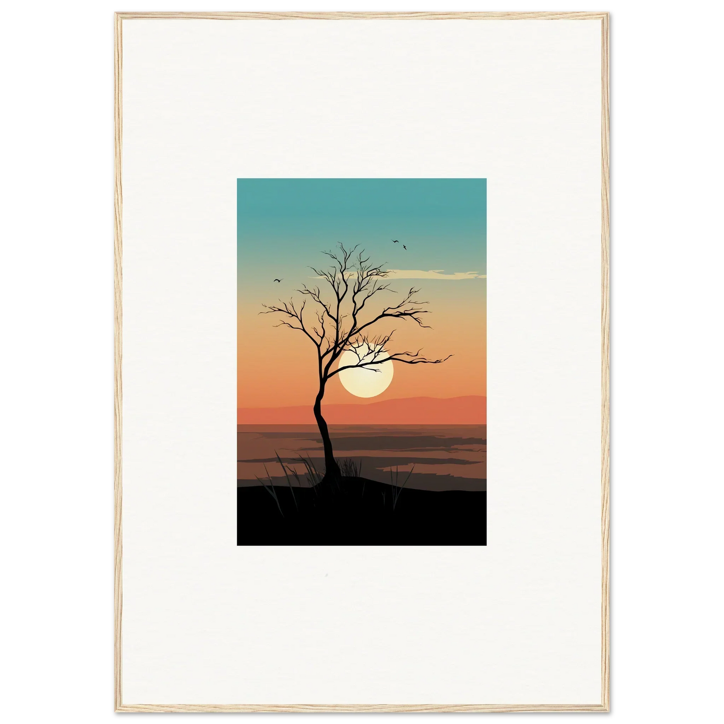 Silhouette of a whispers tree at sunset, perfect for room decoration canvas print