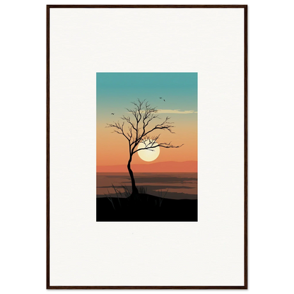 Framed canvas print of a whispers tree silhouette at sunset for stunning room decoration