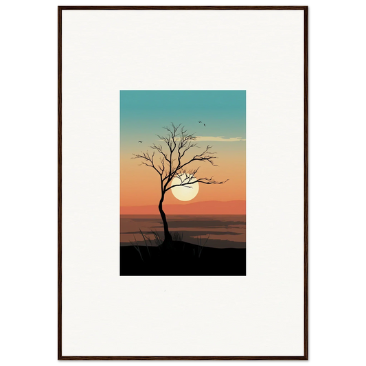 Framed canvas print of a whispers tree silhouette at sunset for stunning room decoration