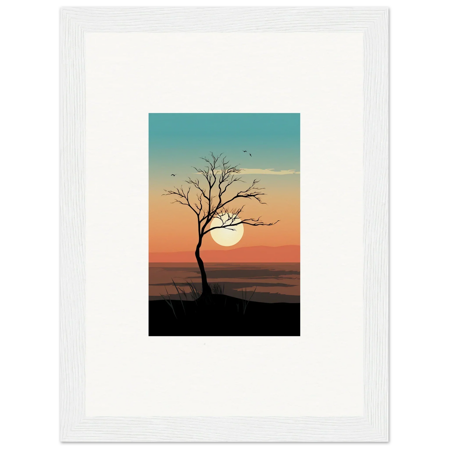 Silhouette of a whispers tree at sunset, perfect for room decoration canvas print