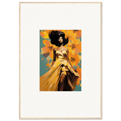 Artistic portrait of a figure in a flowing golden dress for Sunset Radiance Muse