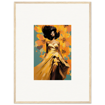 Dynamic figure in a golden dress amid flowers for Sunset Radiance Muse special edition art™