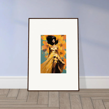 Framed Sunset Radiance Muse artwork of a figure in yellow dress with butterflies