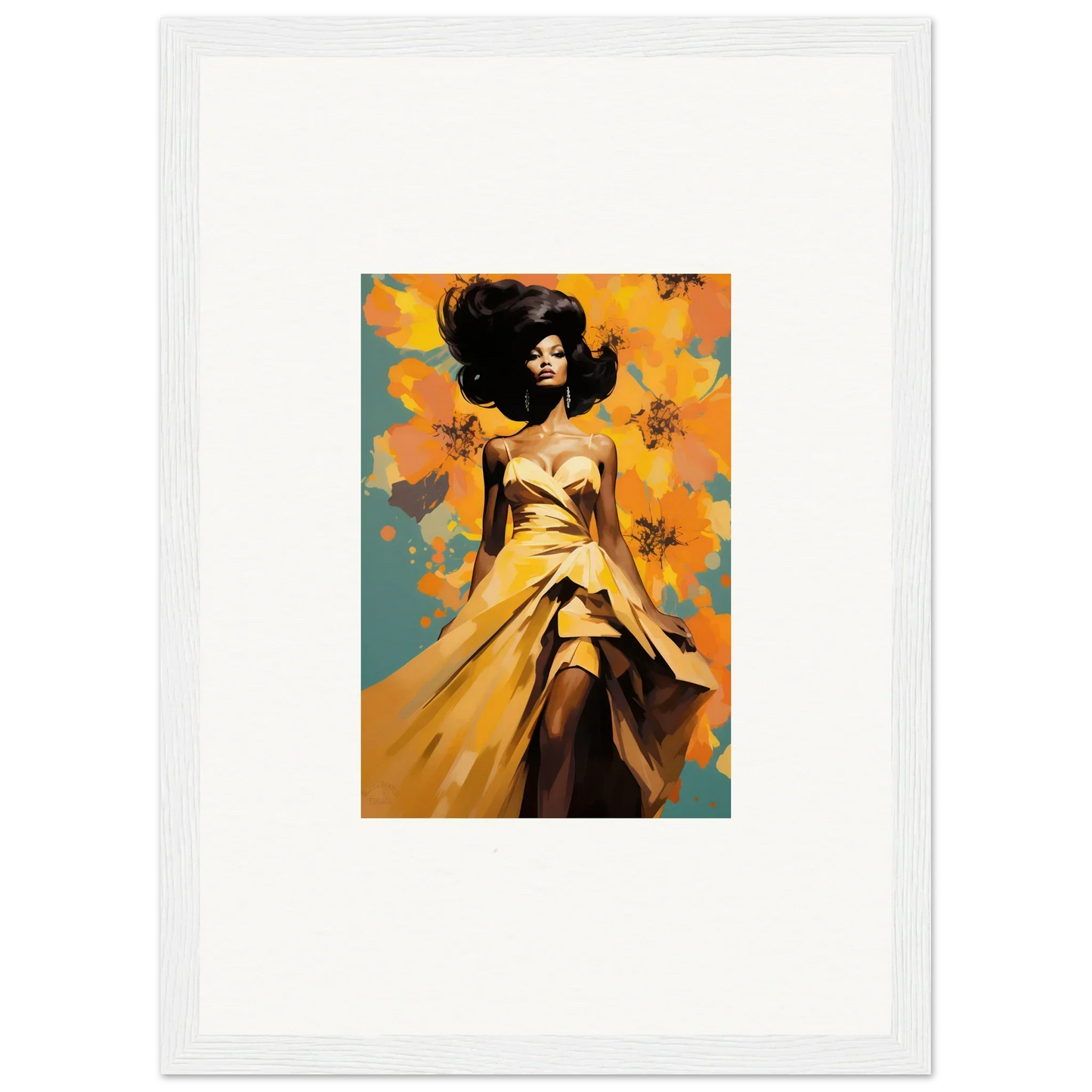 Artistic portrait of a figure in yellow dress, part of Sunset Radiance Muse collection