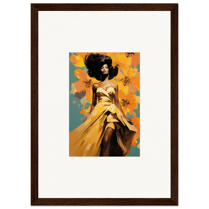 Framed art of a woman in a yellow dress, part of Sunset Radiance Muse Special Edition Art