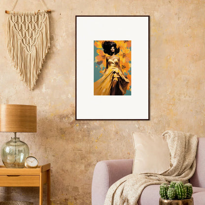 Framed artistic portrait in gold dress, Sunset Radiance Muse special edition art™