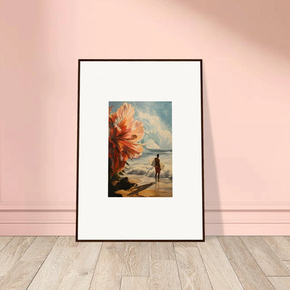 Framed wall art of a beach scene with floral infamy, perfect for room decor