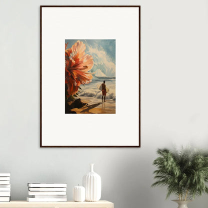 Framed wall art of a beach scene with floral infamy for stylish room decor