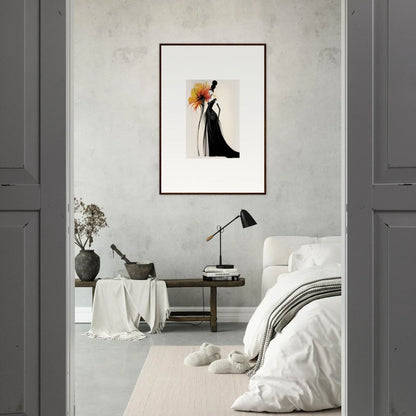 Framed Wall Art of a figure in a black dress from Surreal Feline Radiance special edition