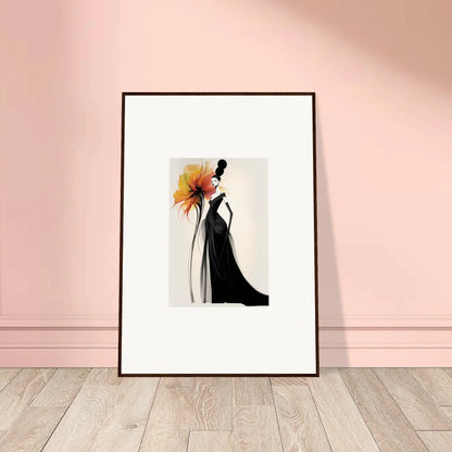 Elegant black evening gown illustration with flower, part of Surreal Feline Radiance