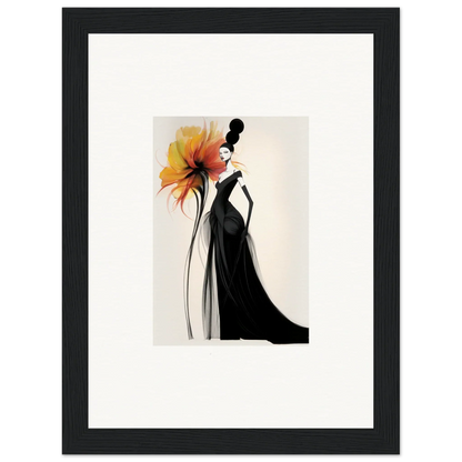 Elegant fashion illustration of a figure in a black gown for Surreal Feline Radiance