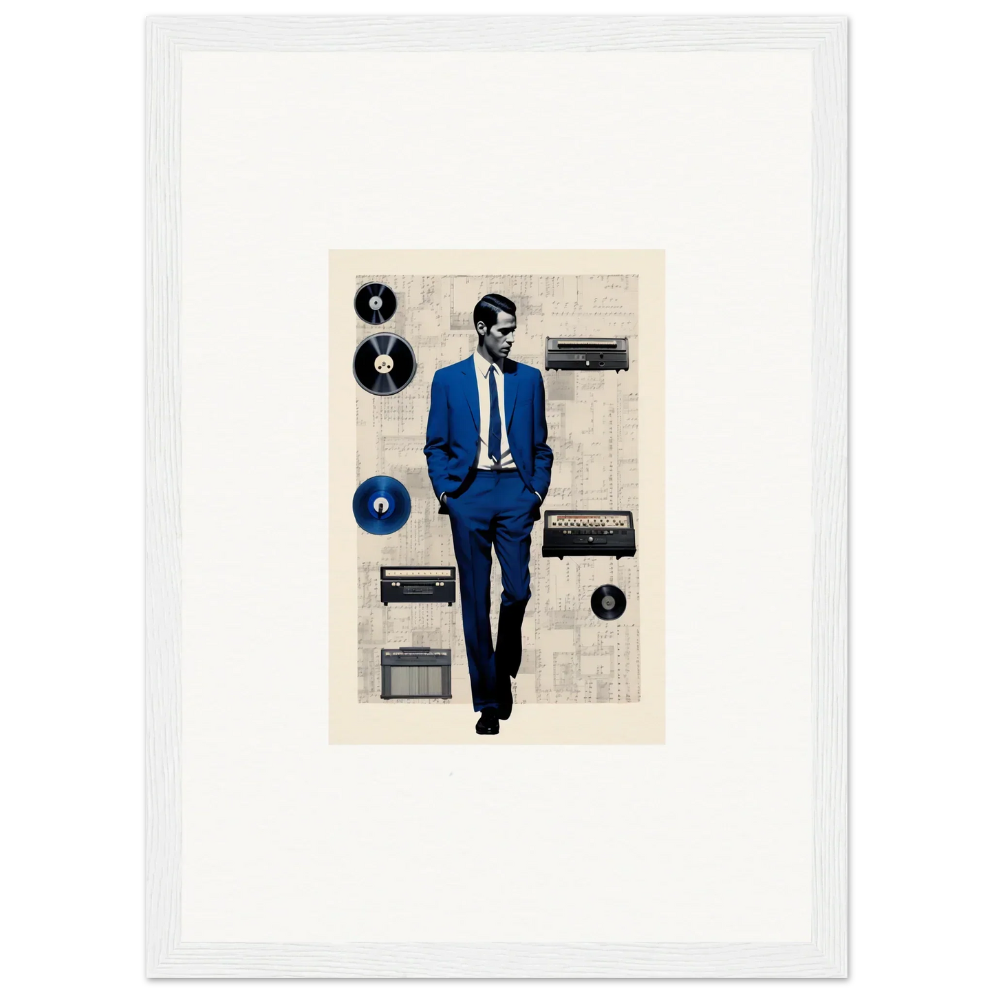 Stylized illustration of a figure in a blue suit from Surreal Greeting Reverieonaut