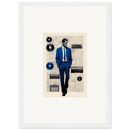 Stylized illustration of a figure in a blue suit from Surreal Greeting Reverieonaut