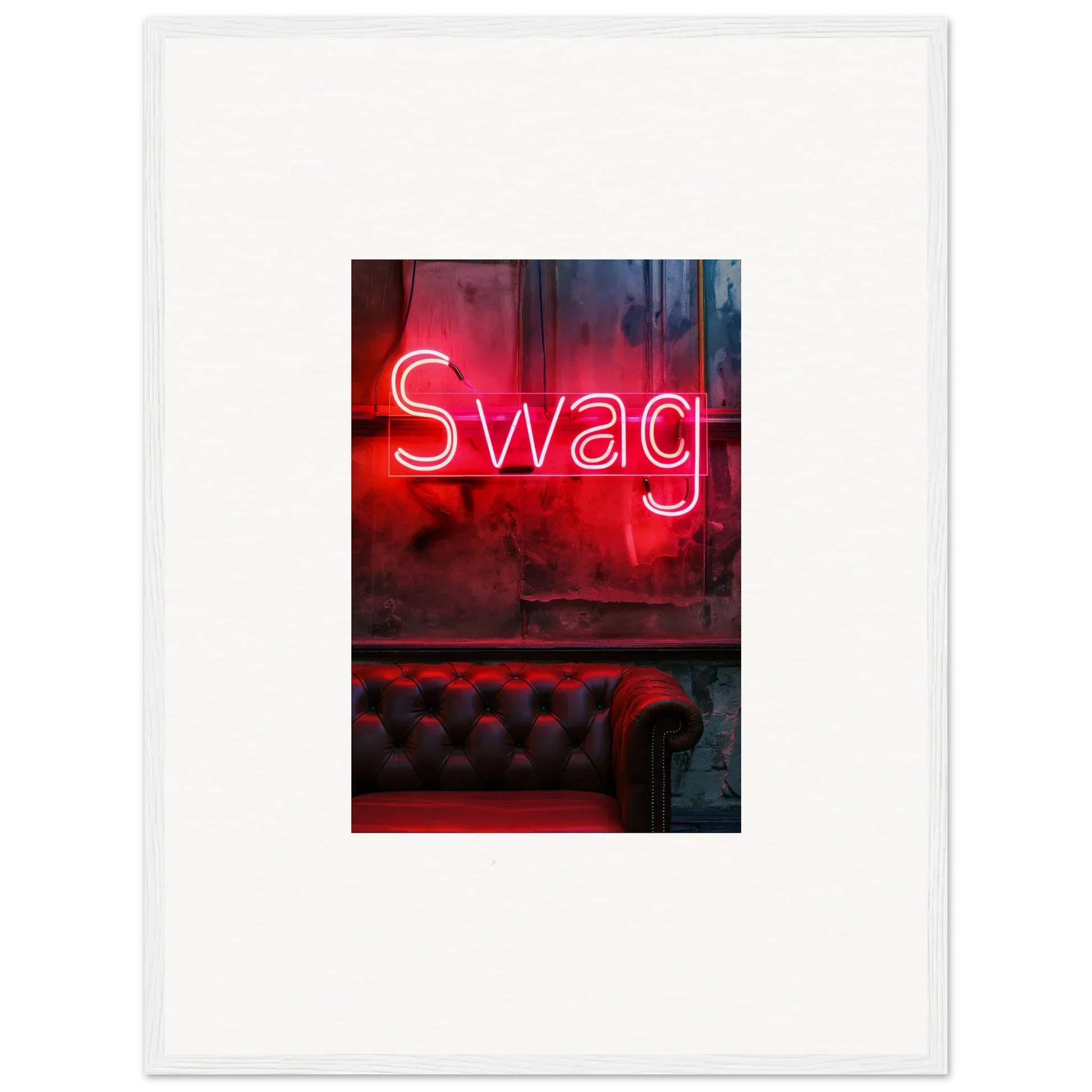 Neon red Swag sign brightens up a leather couch for trendy room decoration