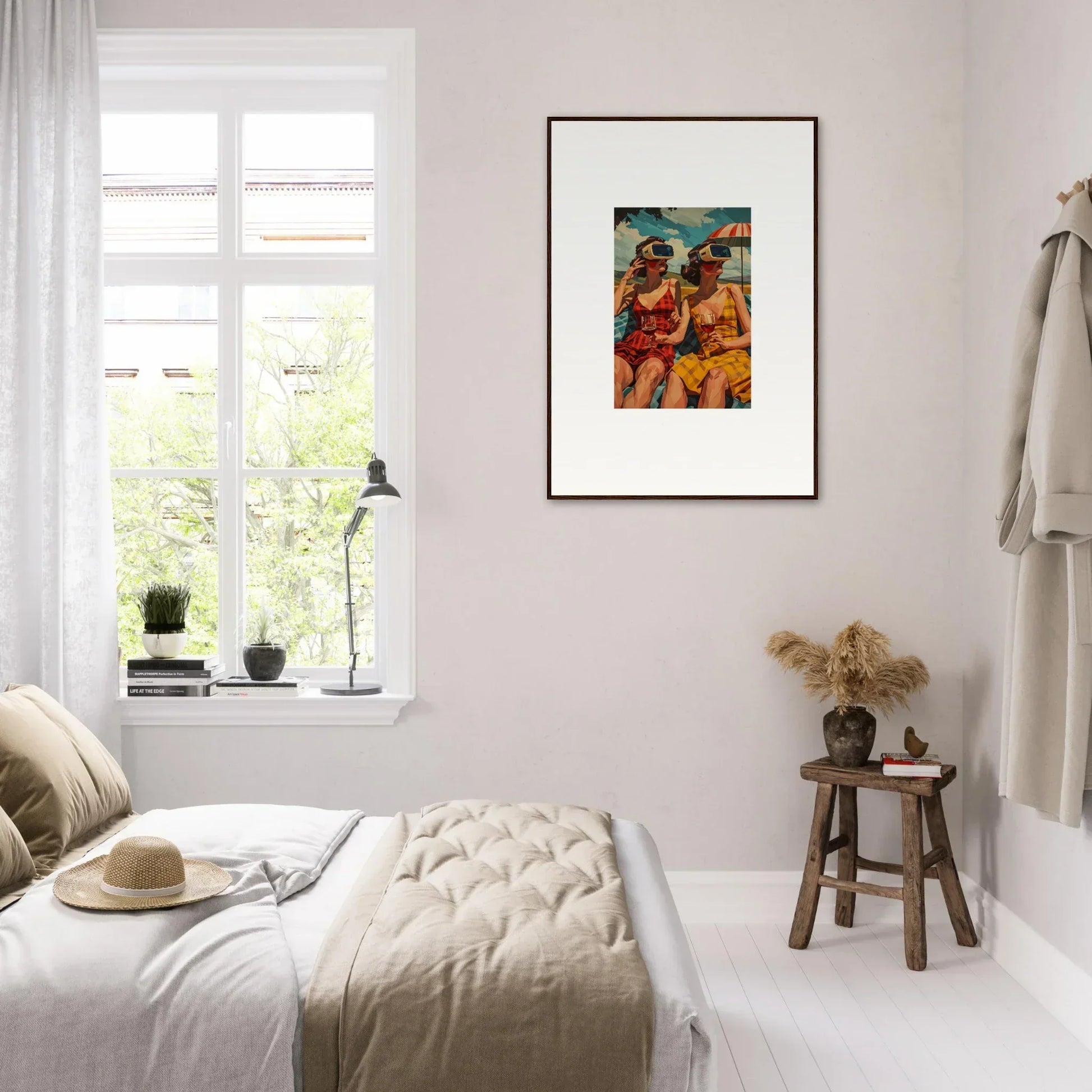 Colorful canvas print of warm-toned figures for vibrant morning sunshine room decoration