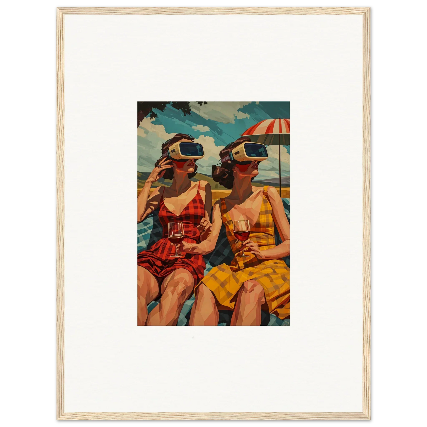 Framed vintage artwork of women in swimsuits, perfect for morning sunshine room decoration